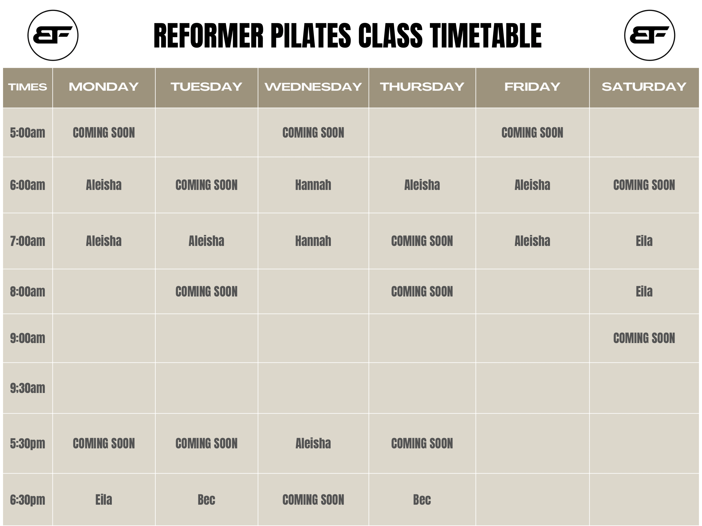 Timetable May 2