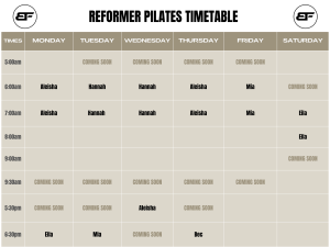 Timetable Body Factory Pilates